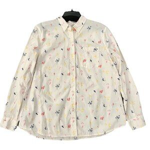 GAP Womens Floral Button Down Shirt Size XL 100% Cotton White Multicolor Relaxed